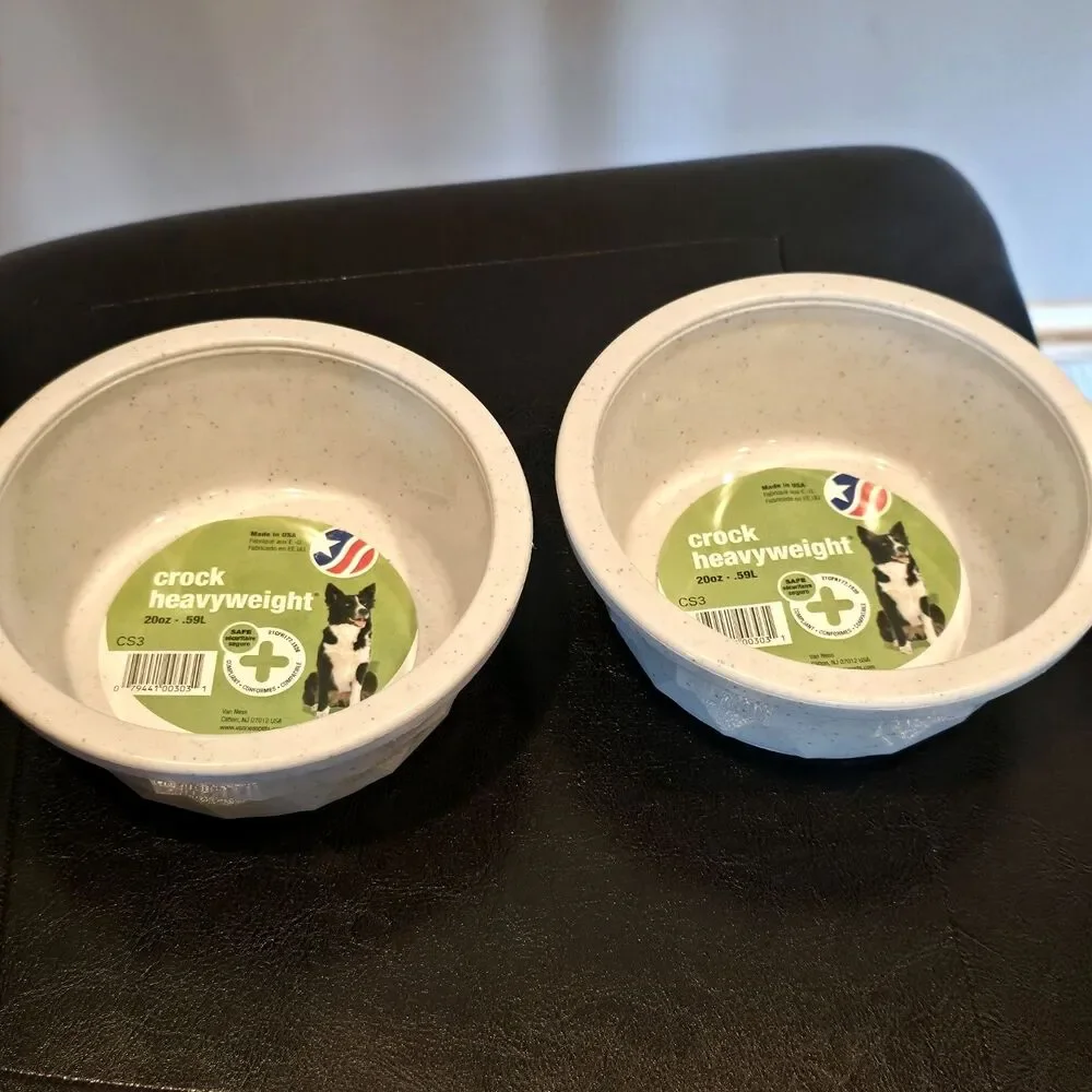 20 oz Heavyweight Crock Bowl Dish Van Ness Cats Small Dogs 2 Pack Made USA